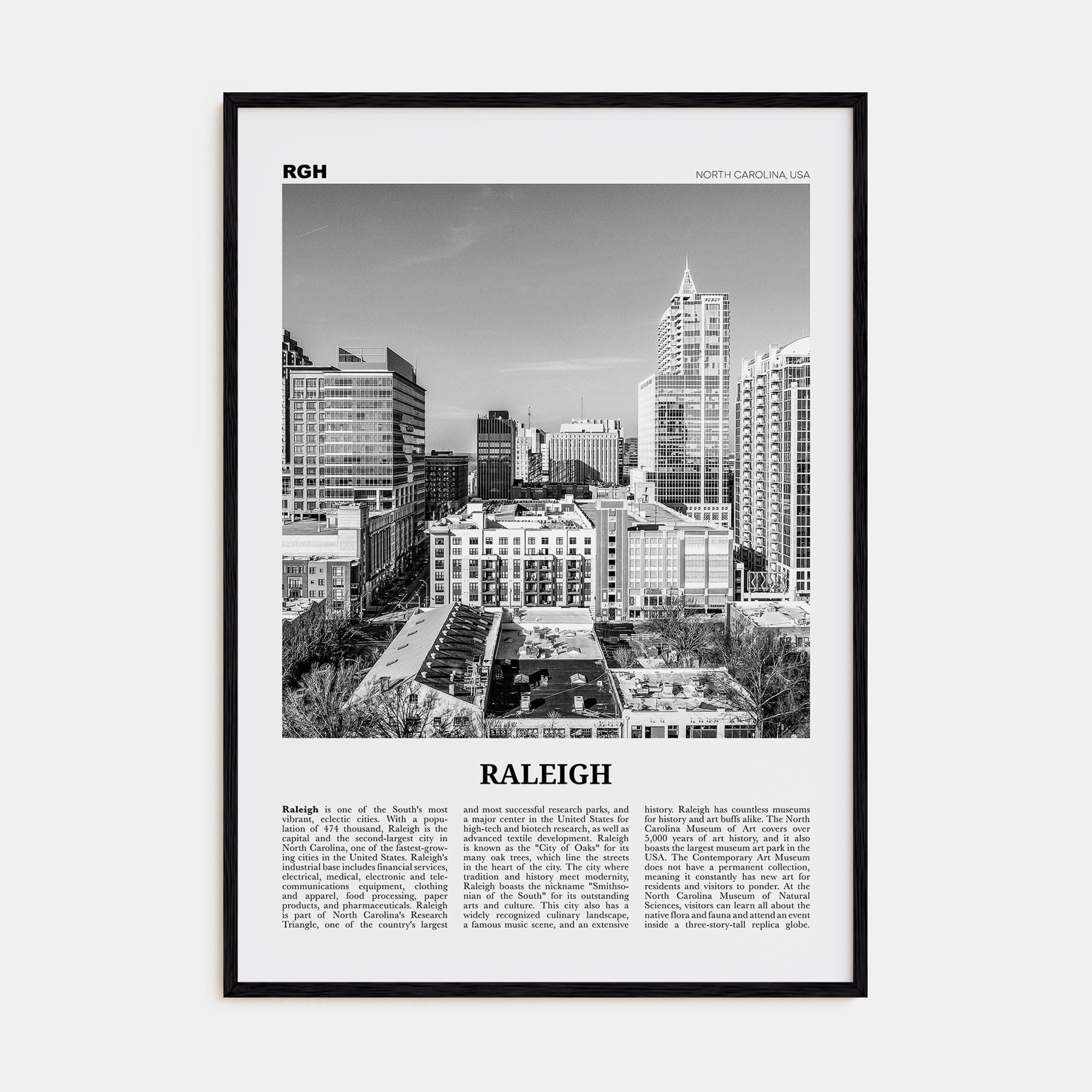 Raleigh No 1 Poster Black Wood / 8x12 in Nbourhood Travel B&W Poster