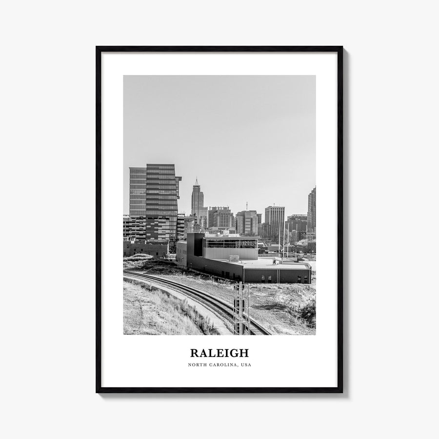 Raleigh no. 2 black & white classic poster of North Carolina, USA – vertical wall art, unframed print shown in interior mocku