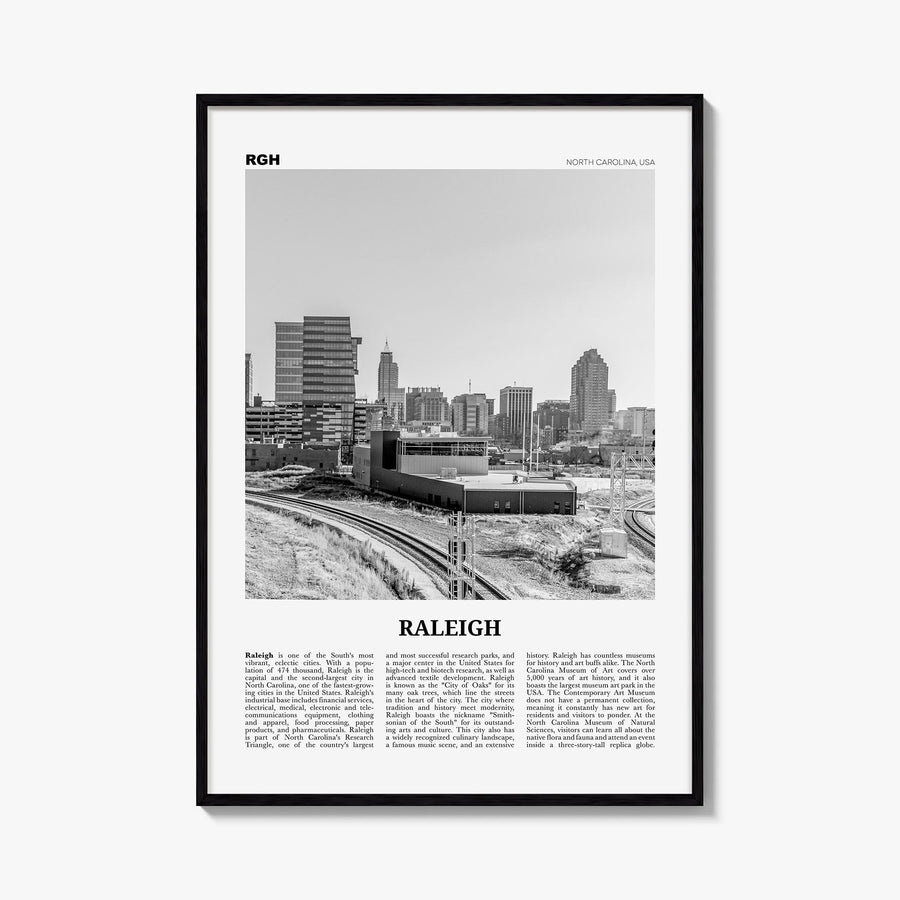 Raleigh no. 2 black & white newspaper poster of North Carolina, USA – vertical wall art, unframed print shown in interior moc
