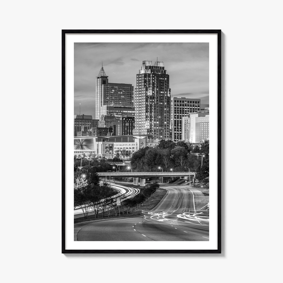 Raleigh no. 2 black & white photo poster of North Carolina, USA – vertical wall art, unframed print shown in interior mockup