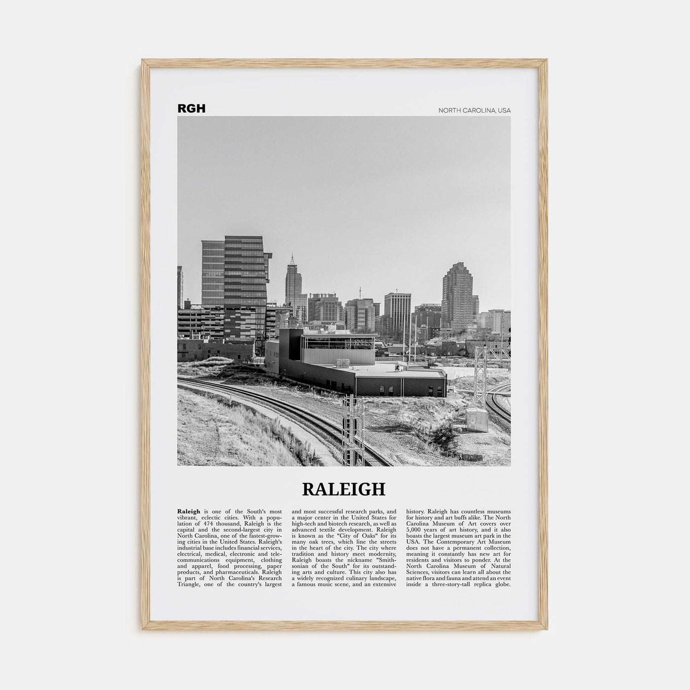 Raleigh No 2 Poster Natural Wood / 8x12 in Nbourhood Travel B&W Poster