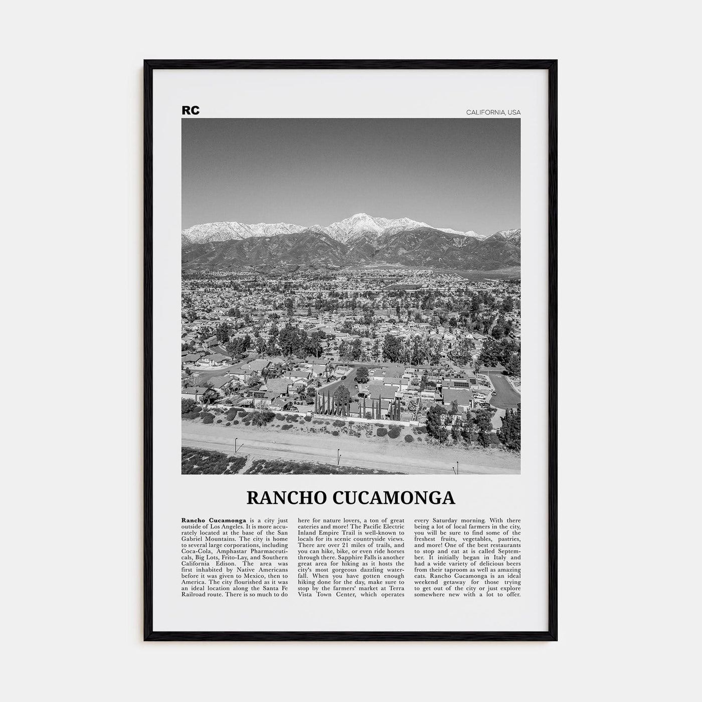 Rancho Cucamonga Poster Black Wood / 8x12 in Nbourhood Travel B&W Poster