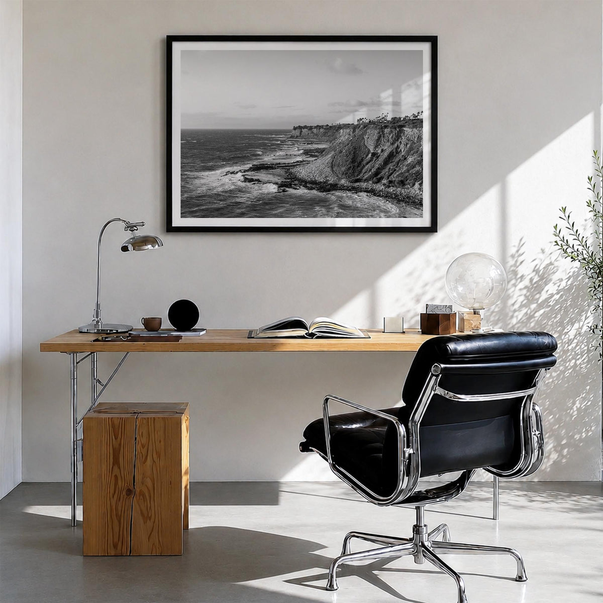 Rancho Palos Verdes black & white photo poster of California, USA – horizontal wall art in black wood frame with white border