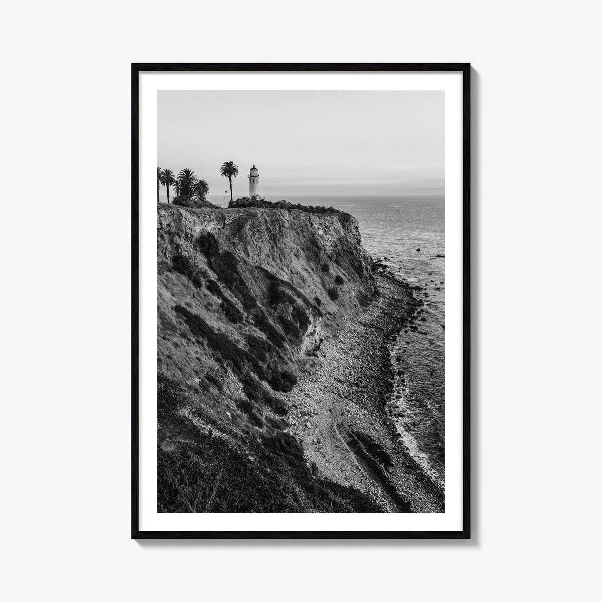 Rancho Palos Verdes black & white photo poster of California, USA – vertical wall art, unframed print shown in interior mocku