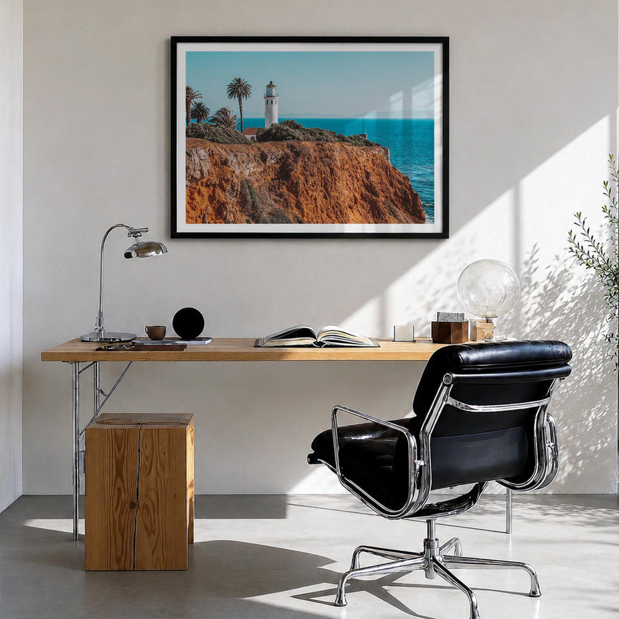 Rancho Palos Verdes colorful photo poster of California, USA – horizontal wall art in black wood frame with white border, han