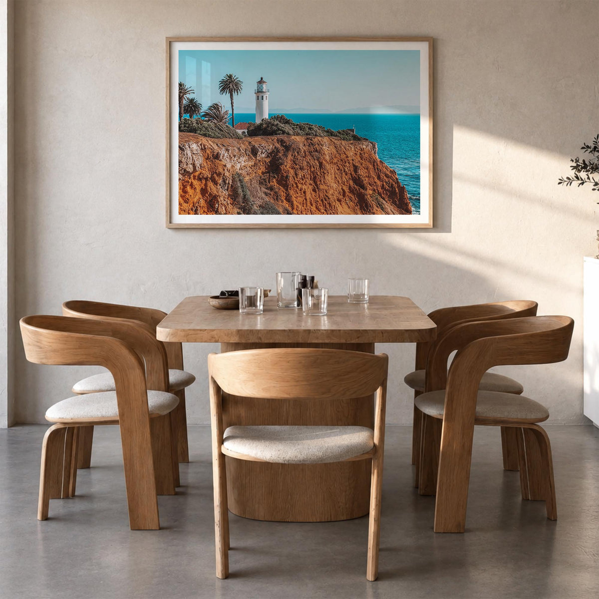 Rancho Palos Verdes colorful photo poster of California, USA – horizontal wall art in natural wood frame with white border, h