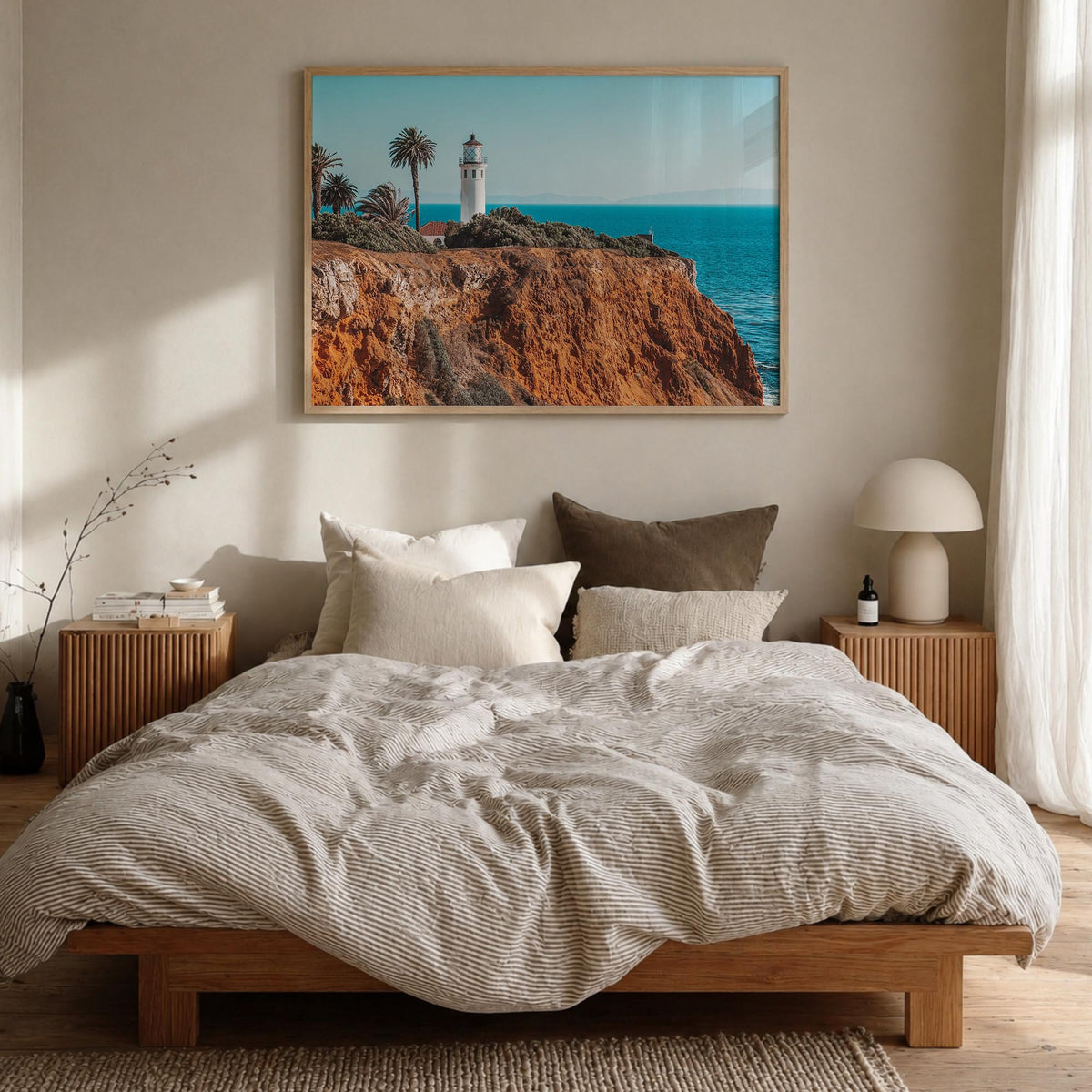 Rancho Palos Verdes colorful photo poster of California, USA – horizontal wall art in natural wood frame, hanging on wall