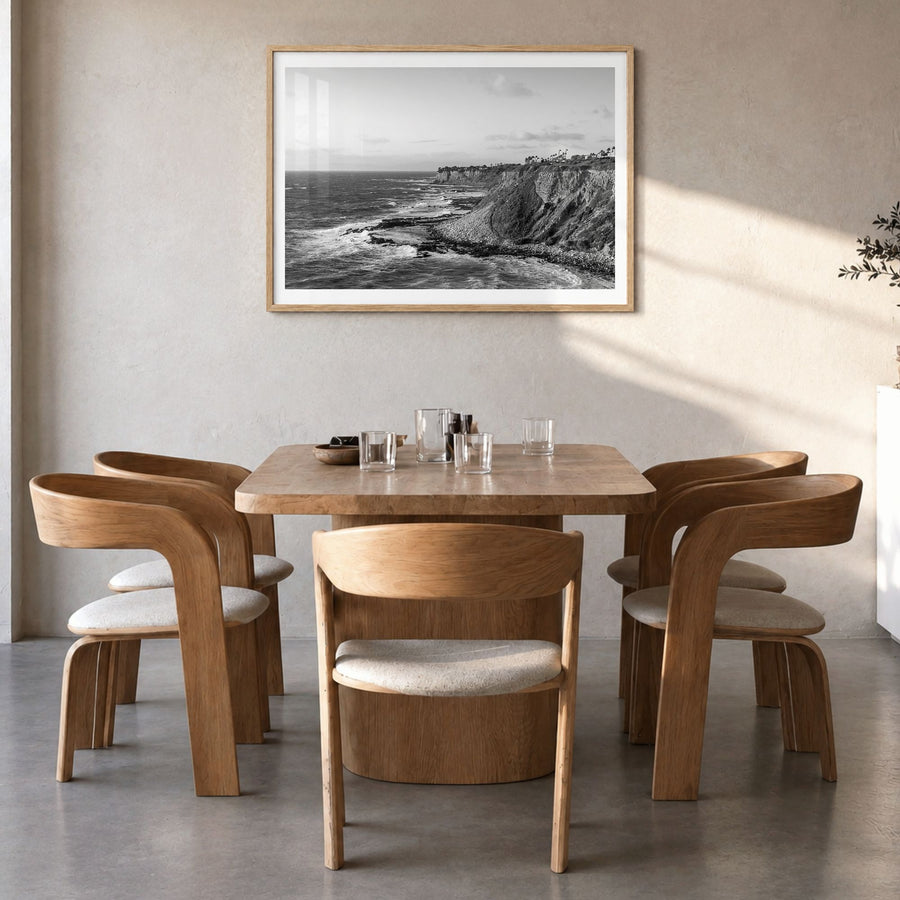 Rancho Palos Verdes Photo Poster in a natural wood frame, hanging in a dining room, white border