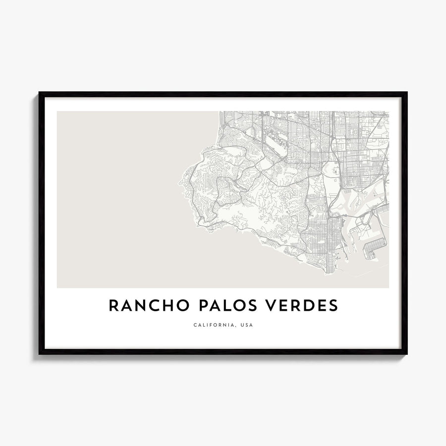Rancho Palos Verdes Map Poster, framed poster mockup