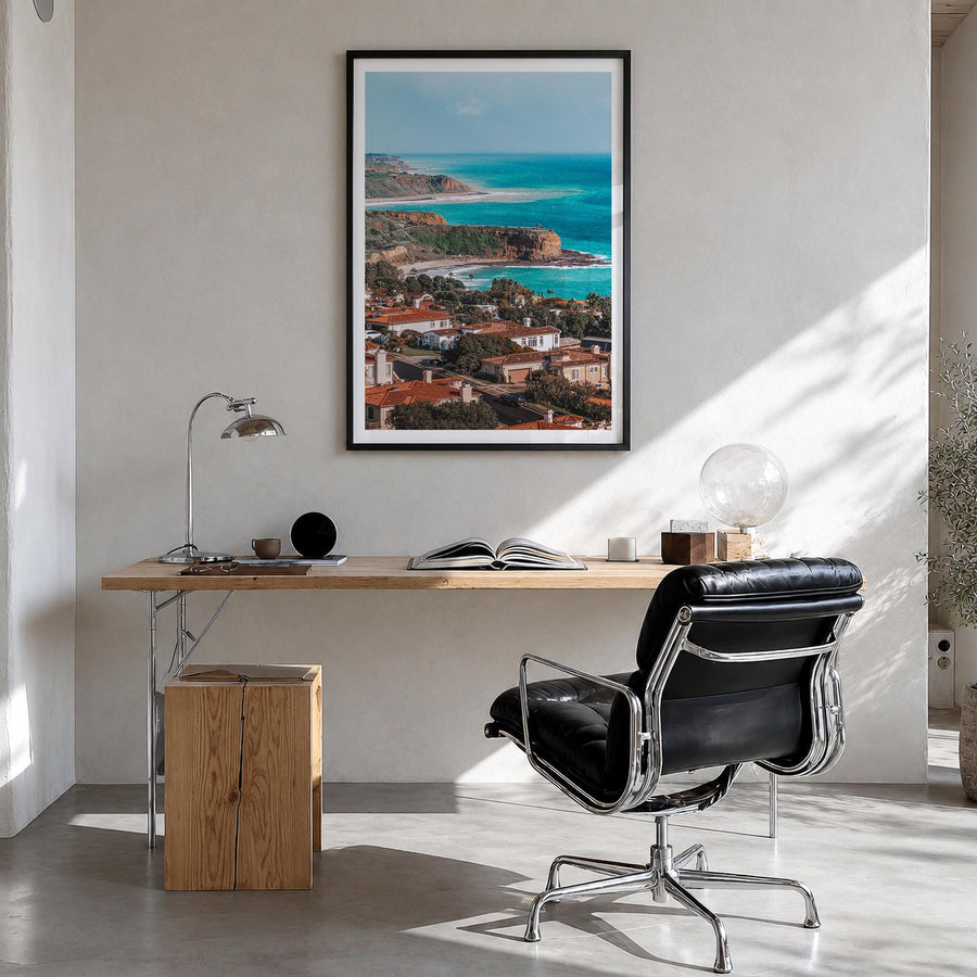 Rancho Palos Verdes no. 1 colorful photo poster of California, USA – vertical wall art in black wood frame with white border,