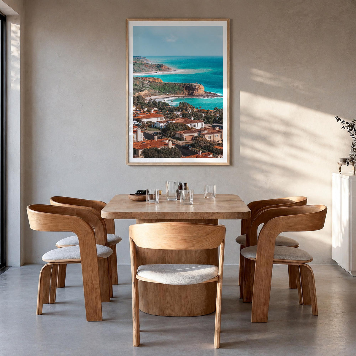 Rancho Palos Verdes no. 1 colorful photo poster of California, USA – vertical wall art in natural wood frame with white borde