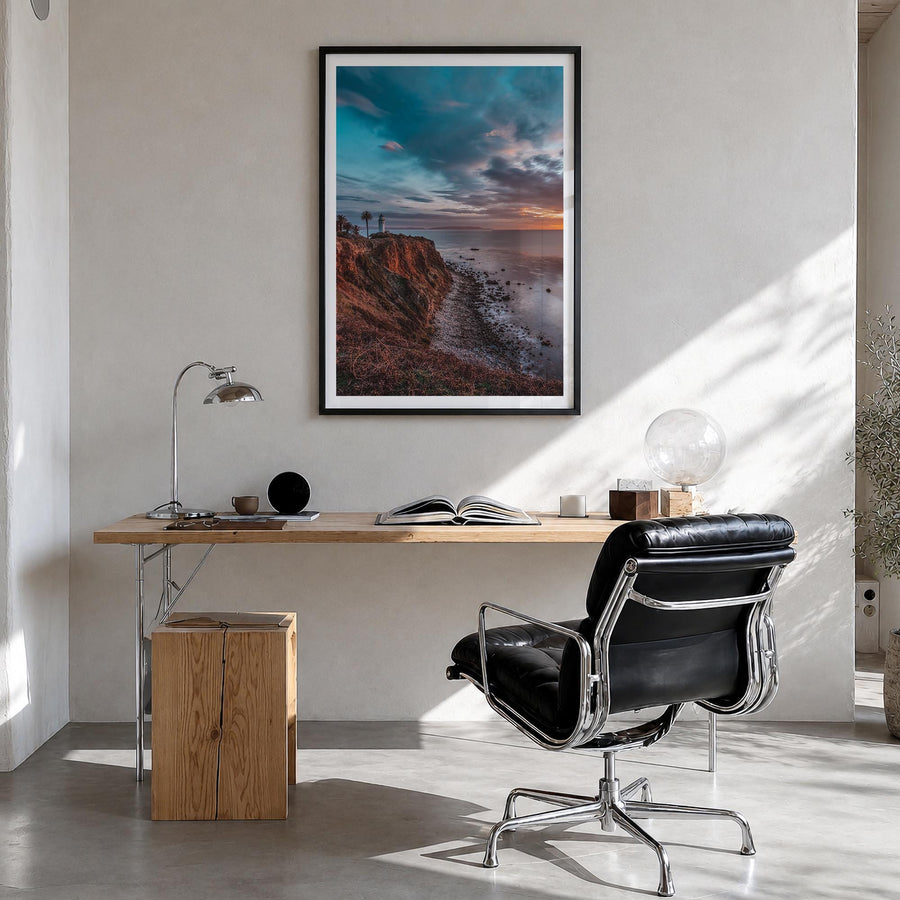 Rancho Palos Verdes no. 2 colorful photo poster of California, USA – vertical wall art in black wood frame with white border,