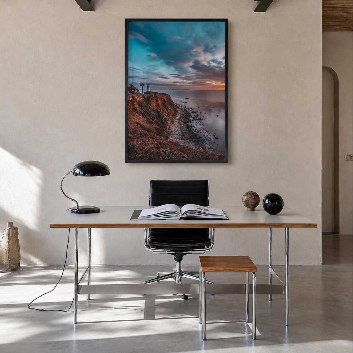 Rancho Palos Verdes no. 2 colorful photo poster of California, USA – vertical wall art in black wood frame, hanging on wall