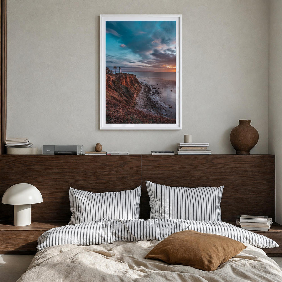 Rancho Palos Verdes no. 2 colorful photo poster of California, USA – vertical wall art in white wood frame with white border,