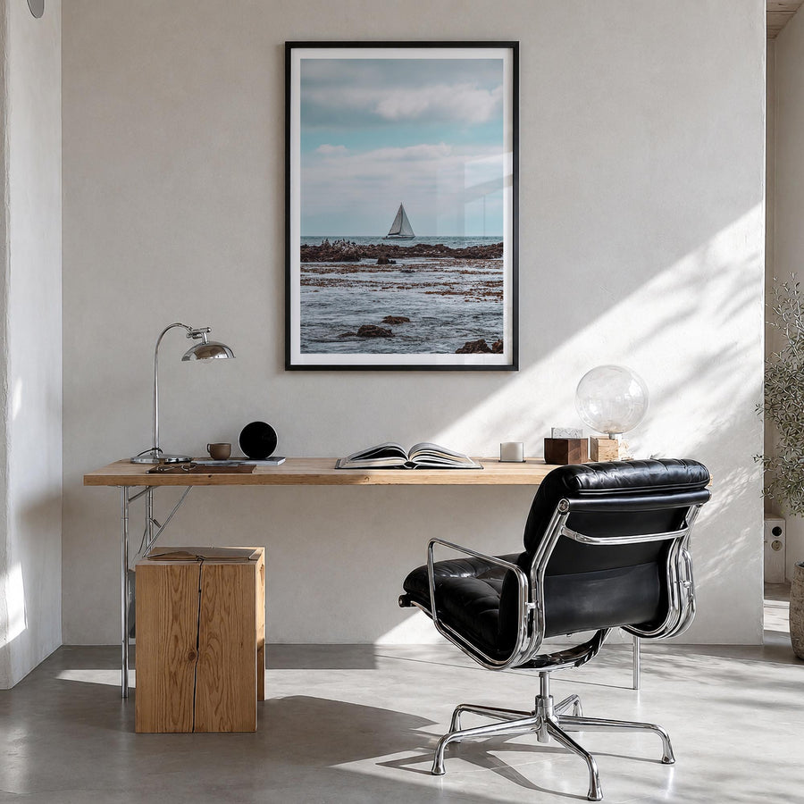 Rancho Palos Verdes no. 3 colorful photo poster of California, USA – vertical wall art in black wood frame with white border,