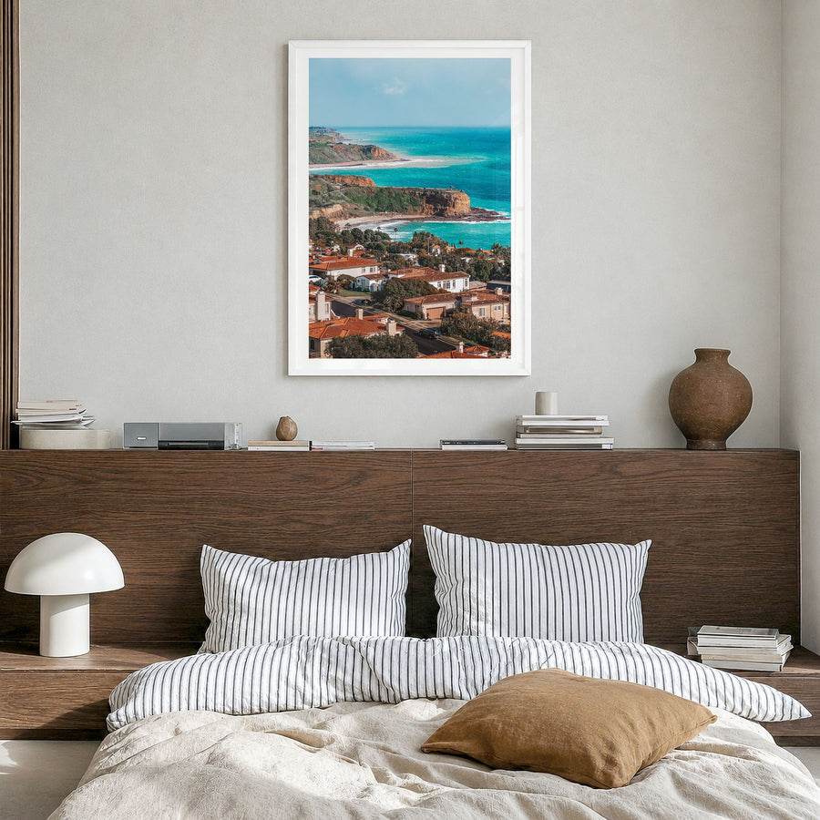 Rancho Palos Verdes Photo No 1 Poster in a white wood frame, hanging in a bedroom, white border