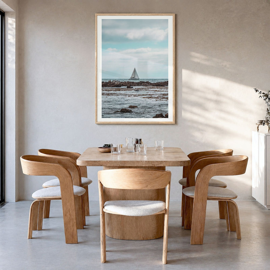 Rancho Palos Verdes Photo No 3 Poster in a natural wood frame, hanging in a dining room, white border