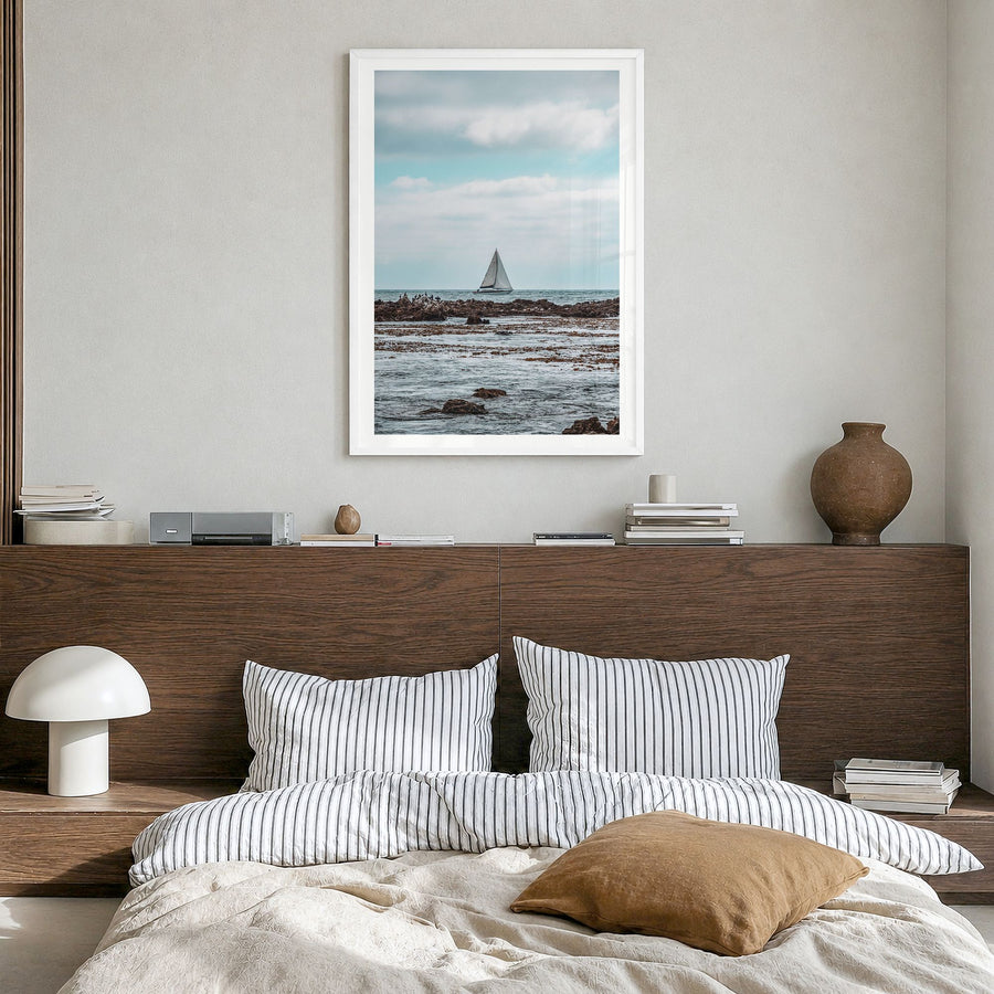 Rancho Palos Verdes Photo No 3 Poster in a white wood frame, hanging in a bedroom, white border