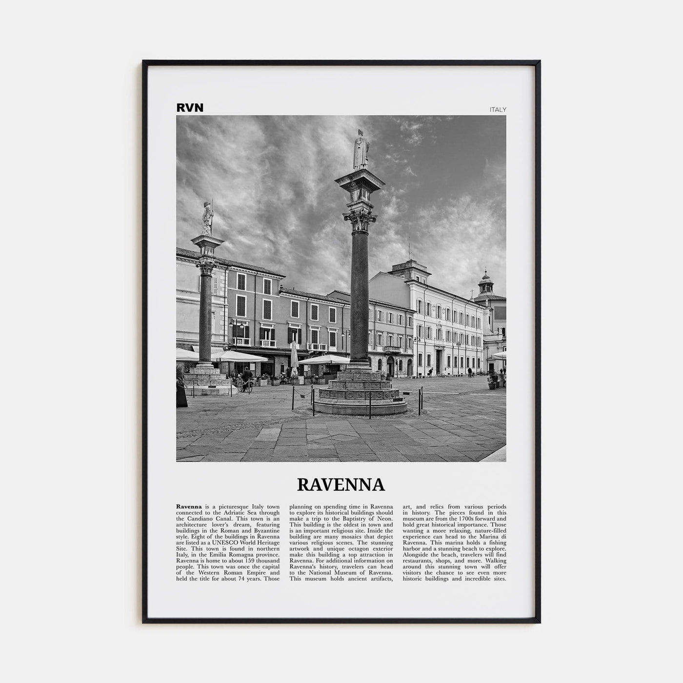 Ravenna Poster Black Metal / 8x12 in Nbourhood Travel B&W Poster