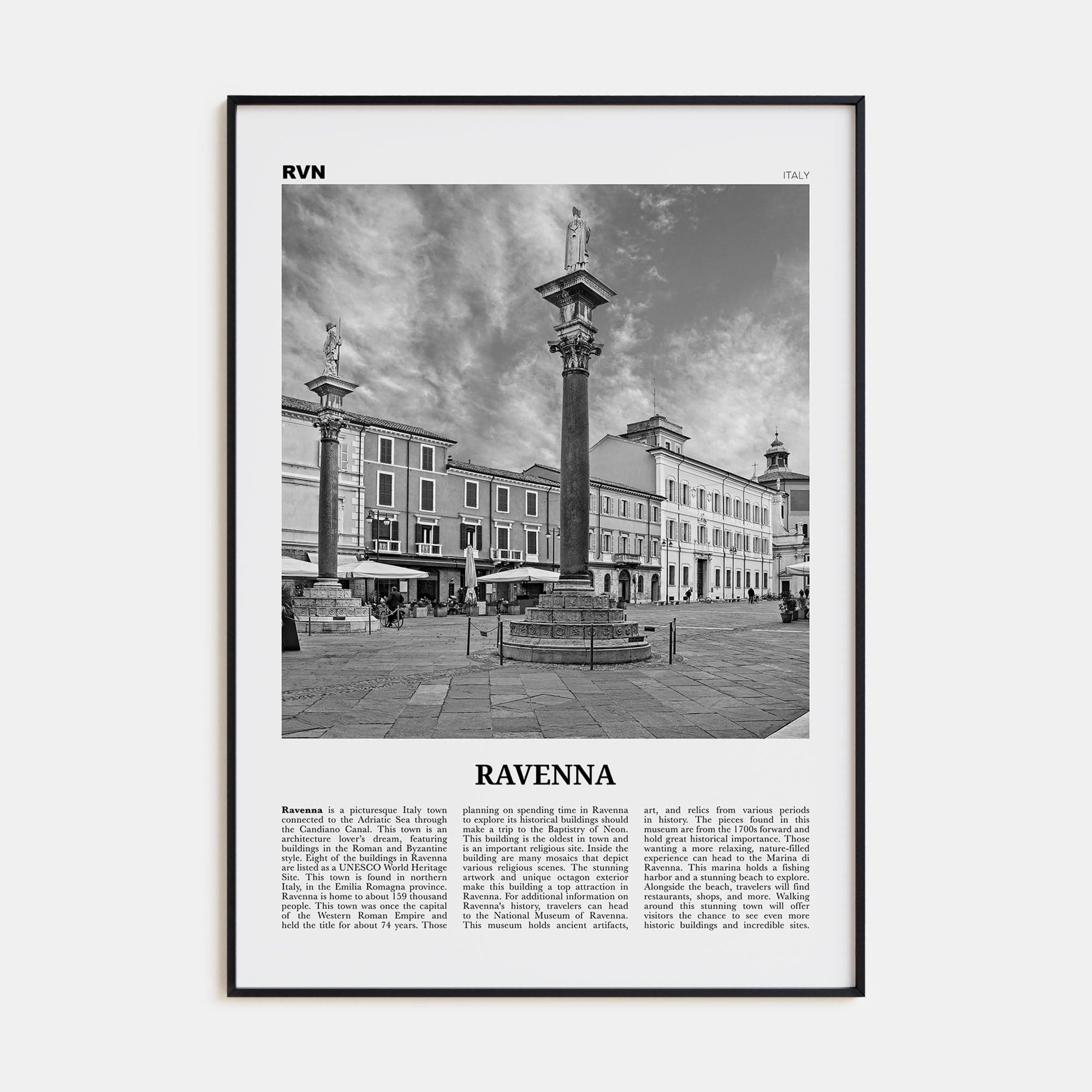 Ravenna Poster Black Metal / 8x12 in Nbourhood Travel B&W Poster