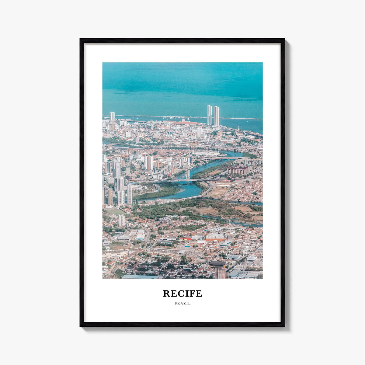 Recife colorful classic poster of Brazil – vertical wall art, unframed print shown in interior mockup