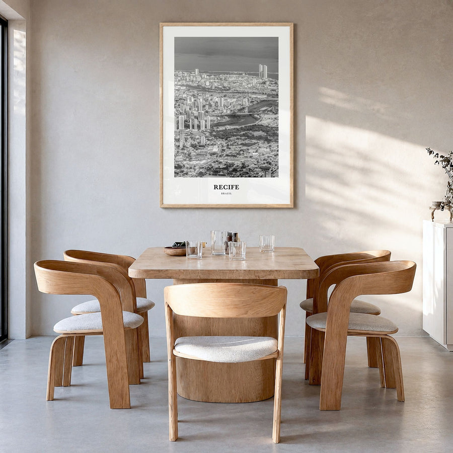Recife Classic Poster in a natural wood frame, hanging in a dining room