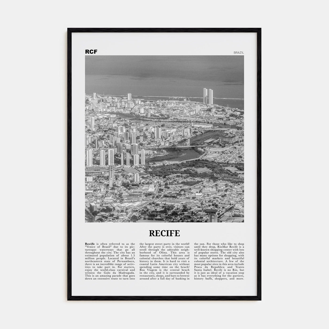 Recife Poster Black Wood / 8x12 in Nbourhood Travel B&W Poster