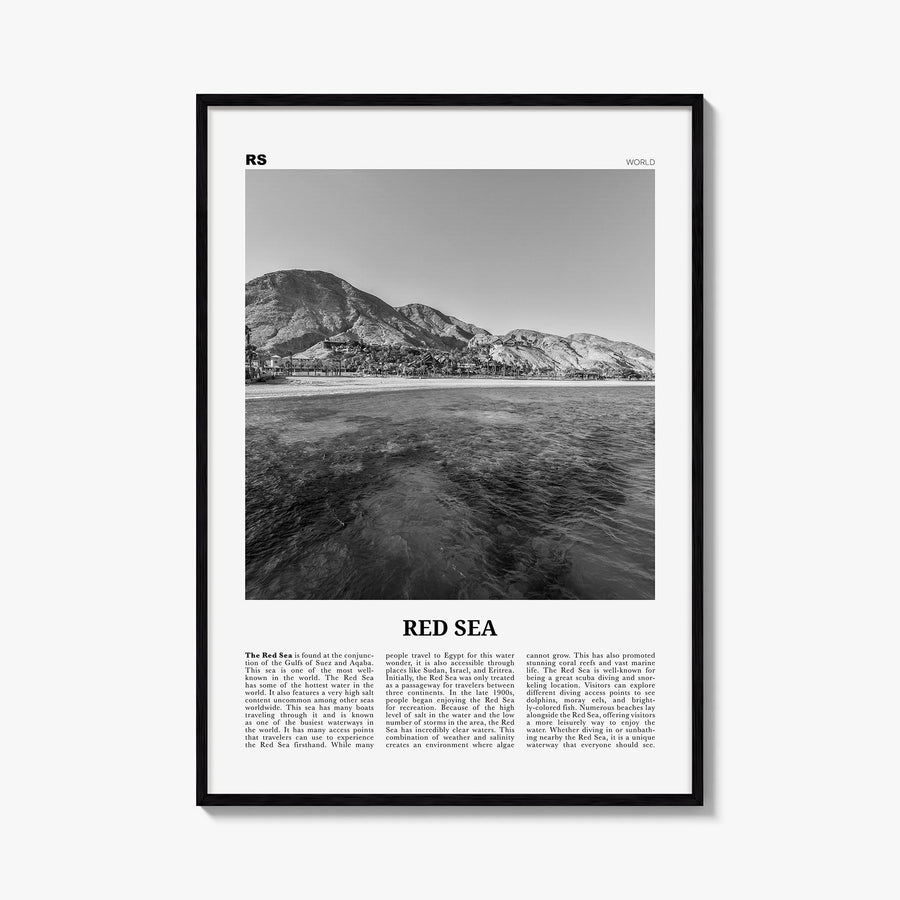 Red Sea black & white newspaper poster of Sudan – vertical wall art, unframed print shown in interior mockup