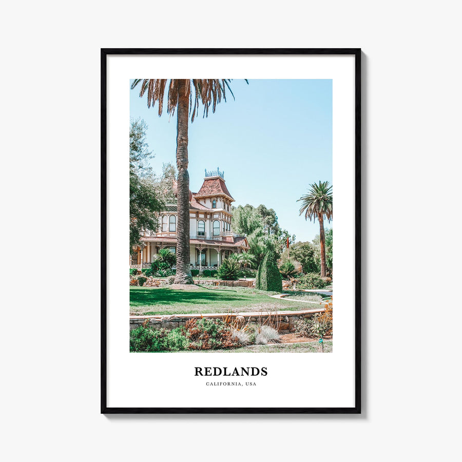 Redlands colorful classic poster of California, USA – vertical wall art, unframed print shown in interior mockup