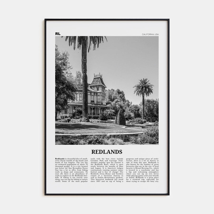 Redlands Poster Black Metal / 8x12 in Nbourhood Travel B&W Poster