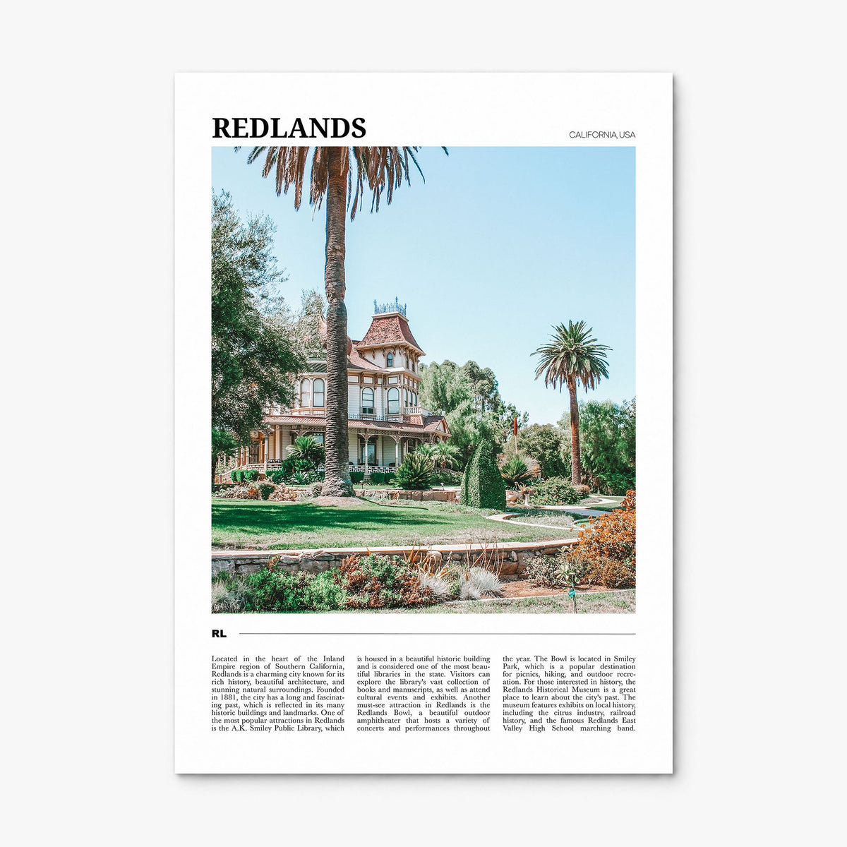 Redlands Travel Poster, print only (unframed)