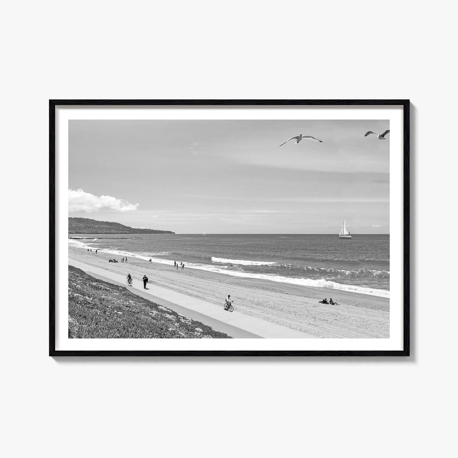 Redondo Beach black & white photo poster of California, USA – horizontal wall art, unframed print shown in interior mockup