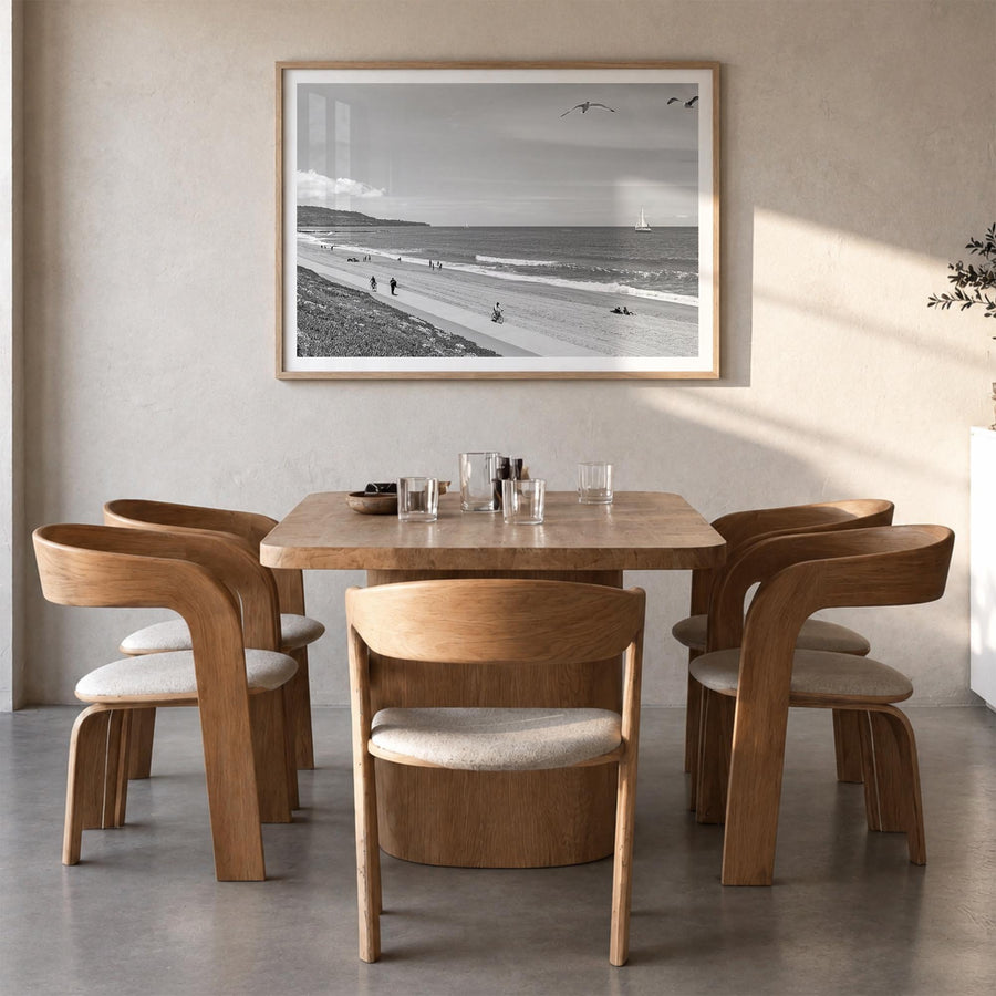 Redondo Beach black & white photo poster of California, USA – horizontal wall art in natural wood frame with white border, ha