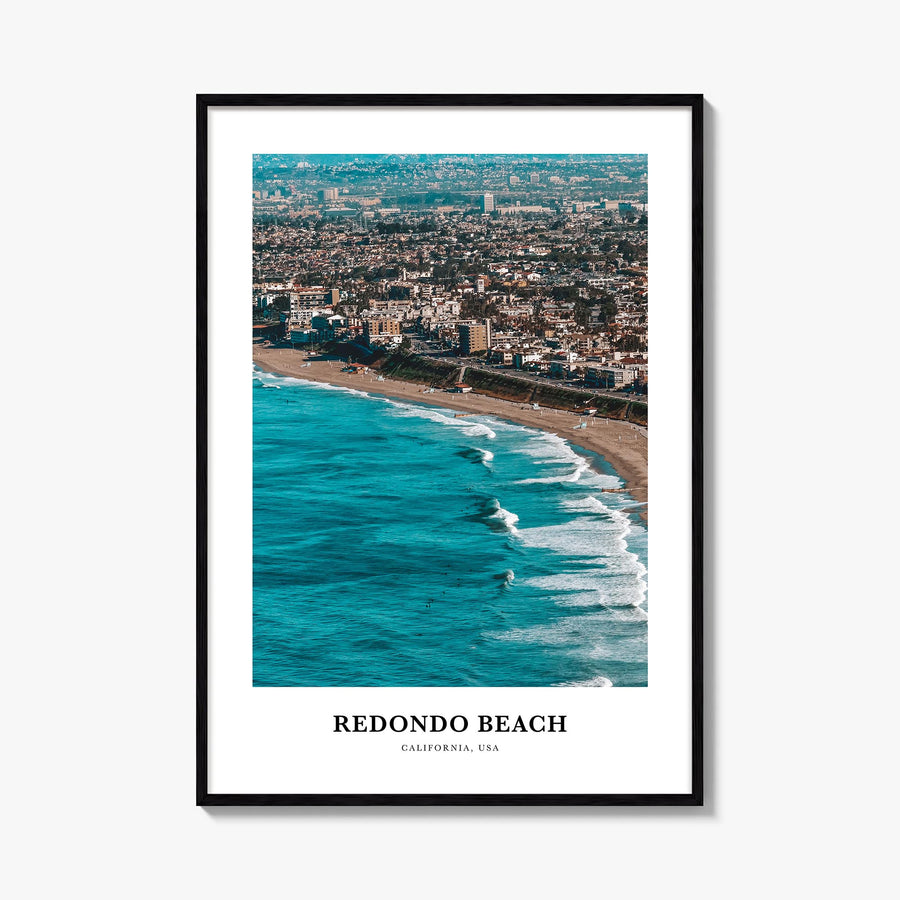 Redondo Beach colorful classic poster of California, USA – vertical wall art, unframed print shown in interior mockup