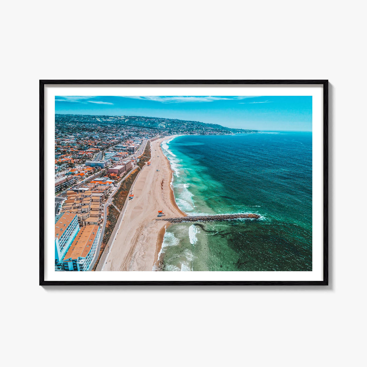 Redondo Beach colorful photo poster of California, USA – horizontal wall art, unframed print shown in interior mockup