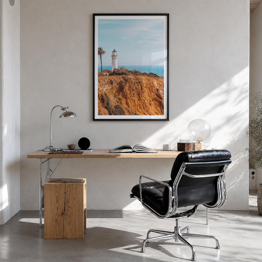 Redondo Beach no. 1 colorful photo poster of California, USA – vertical wall art in black wood frame with white border, hangi