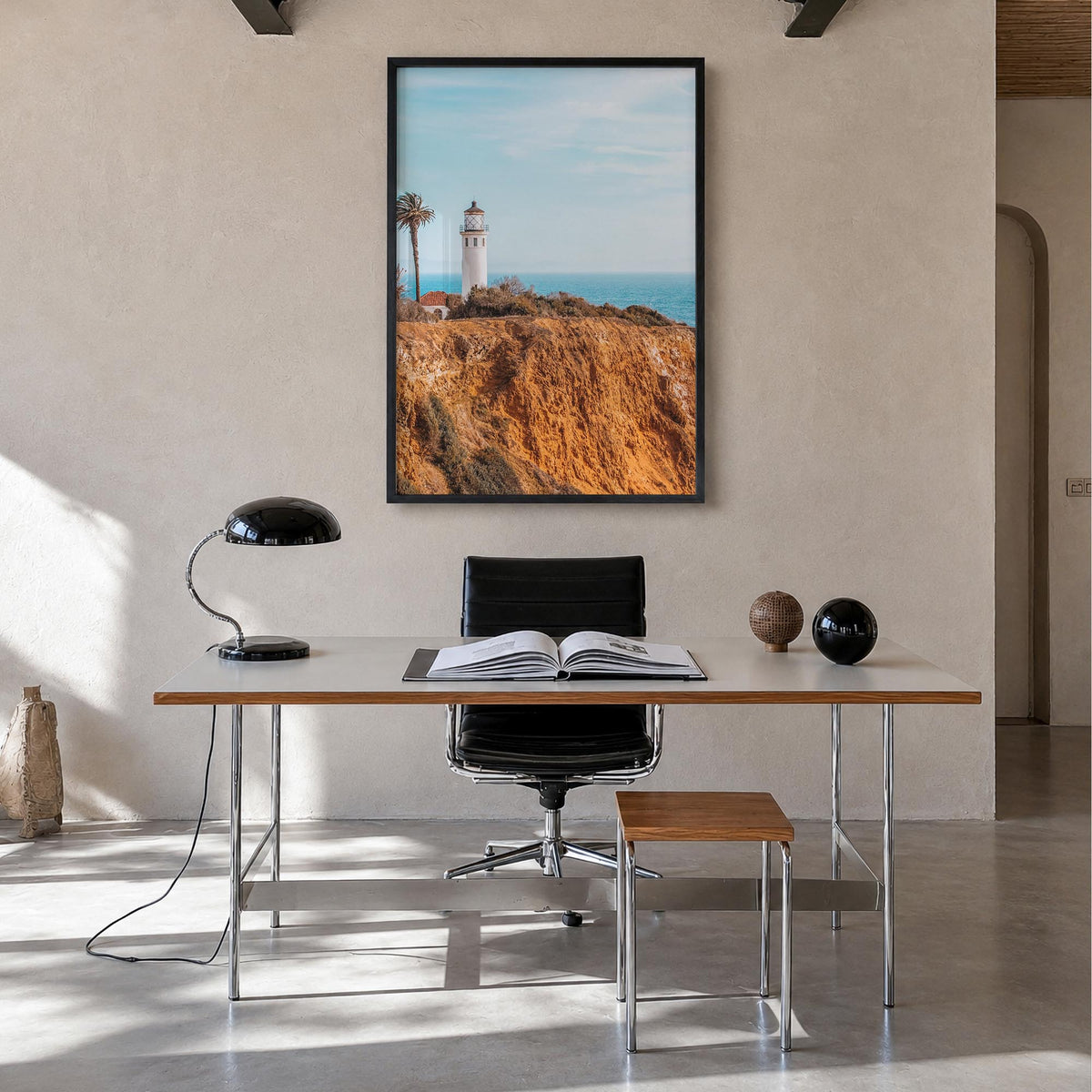 Redondo Beach no. 1 colorful photo poster of California, USA – vertical wall art in black wood frame, hanging on wall