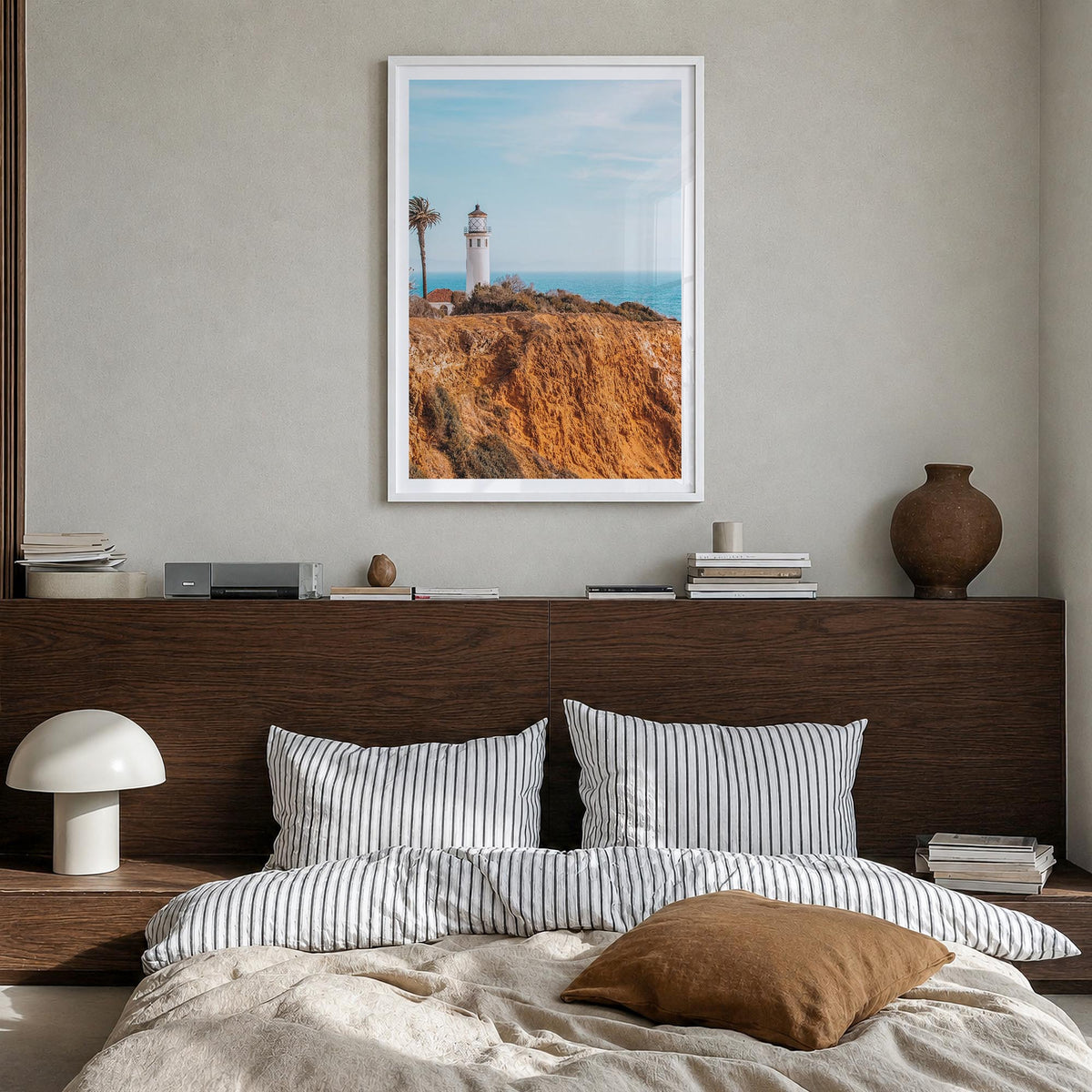 Redondo Beach no. 1 colorful photo poster of California, USA – vertical wall art in white wood frame with white border, hangi