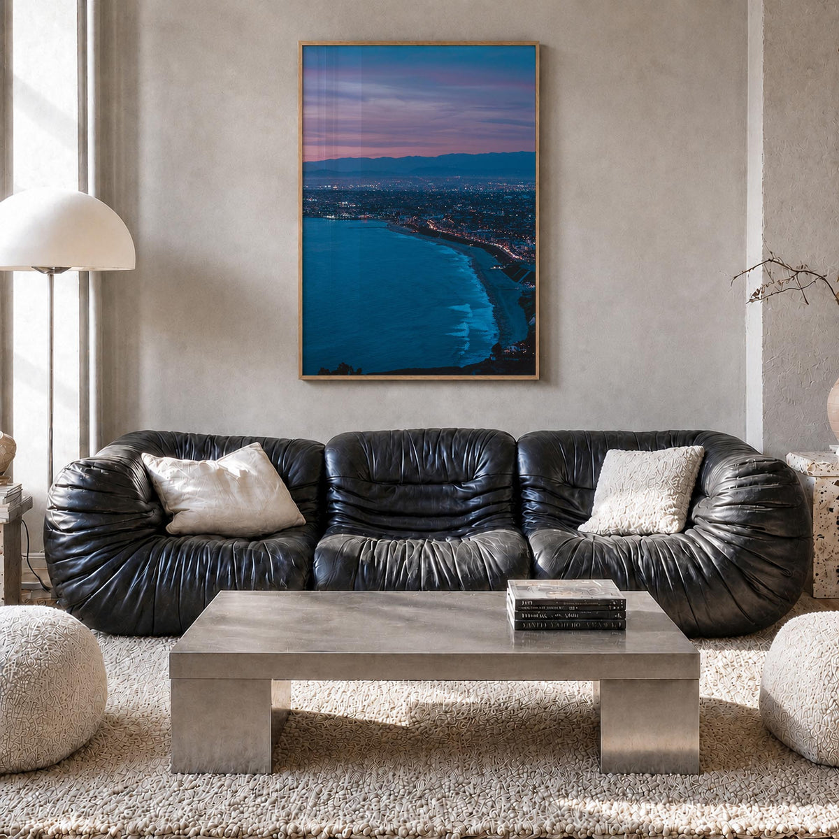 Redondo Beach no. 2 colorful photo poster of California, USA – vertical wall art in natural wood frame, hanging on wall