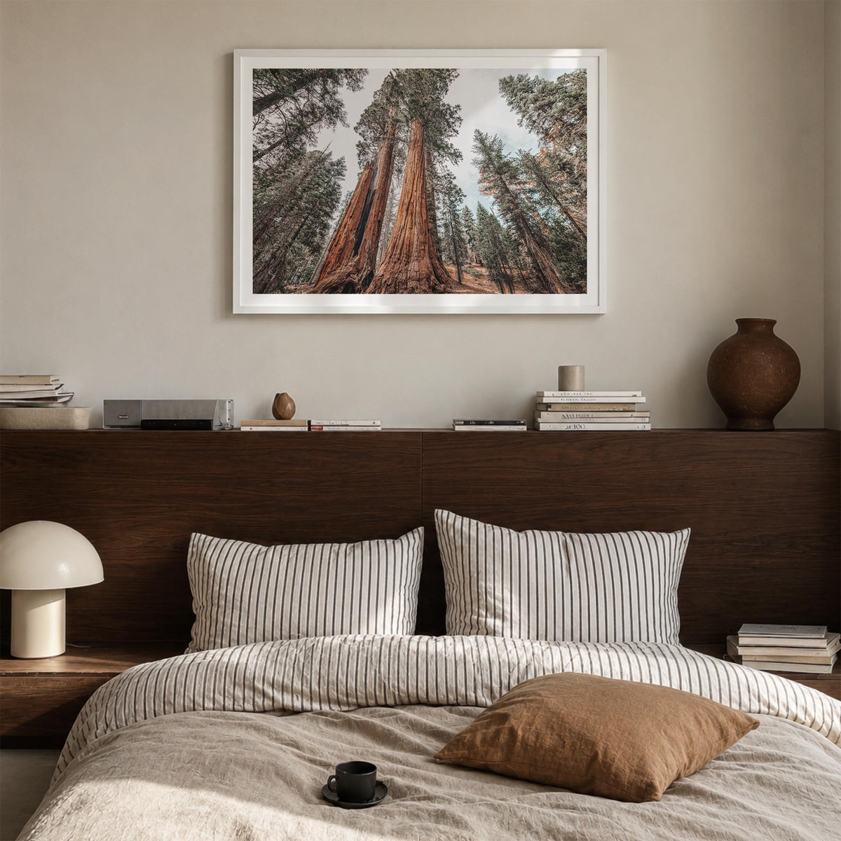 Redwood National Park colorful photo poster of California, USA – horizontal wall art in white wood frame with white border, h