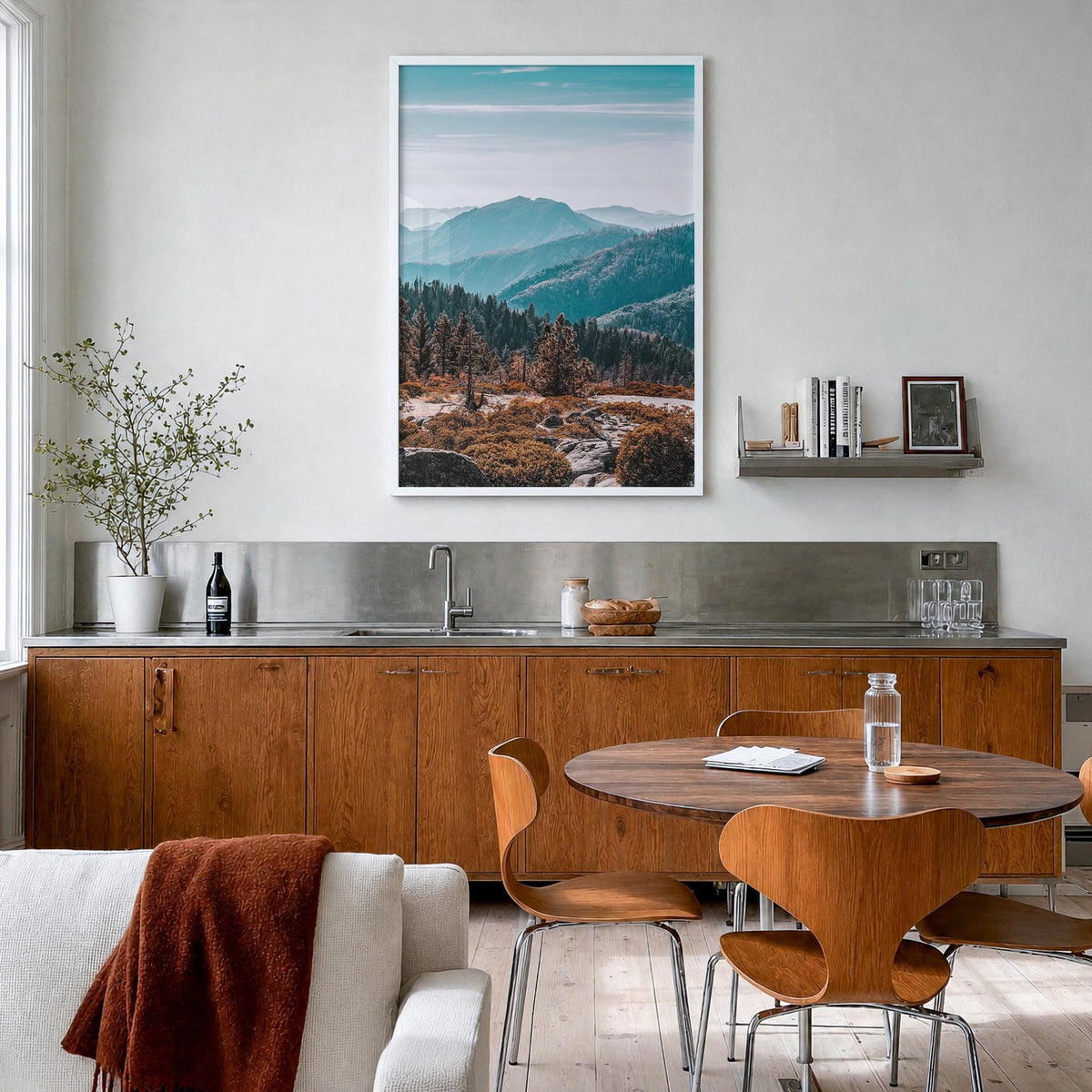 Redwood National Park no. 1 colorful photo poster of California, USA – vertical wall art in white wood frame, hanging on wall