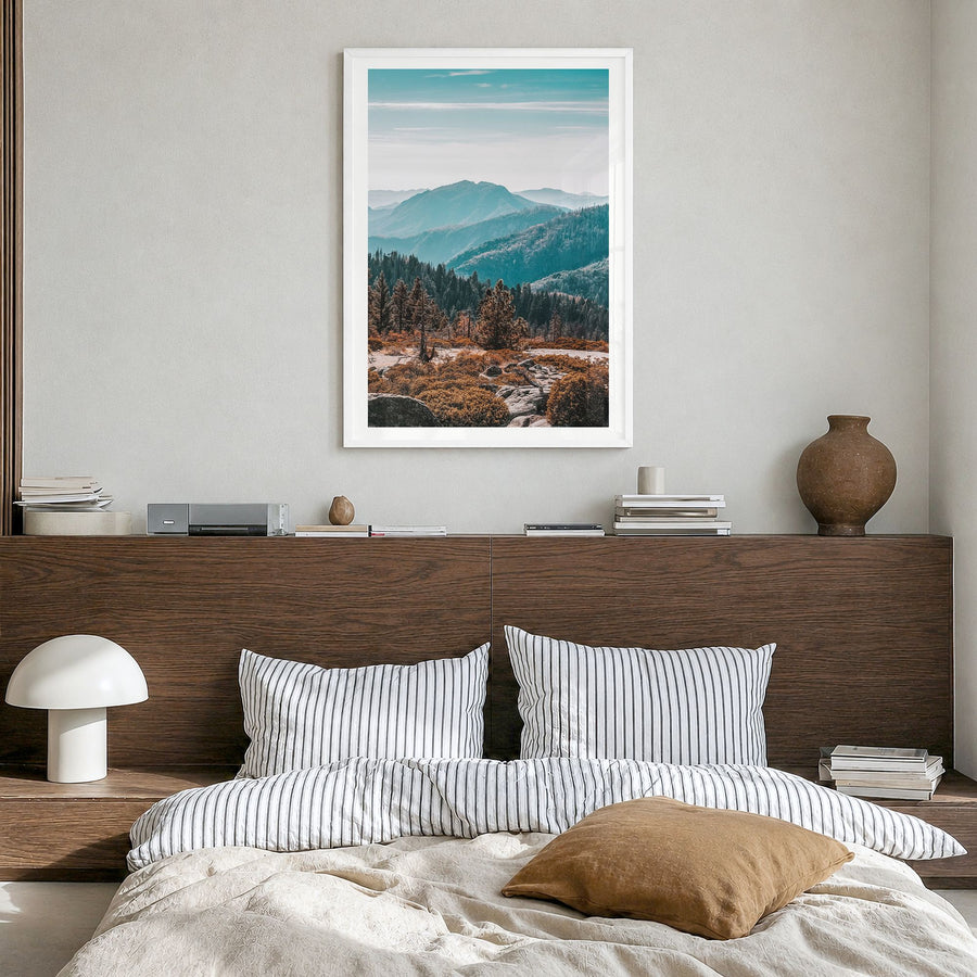 Redwood National Park Photo No 1 Poster in a white wood frame, hanging in a bedroom, white border