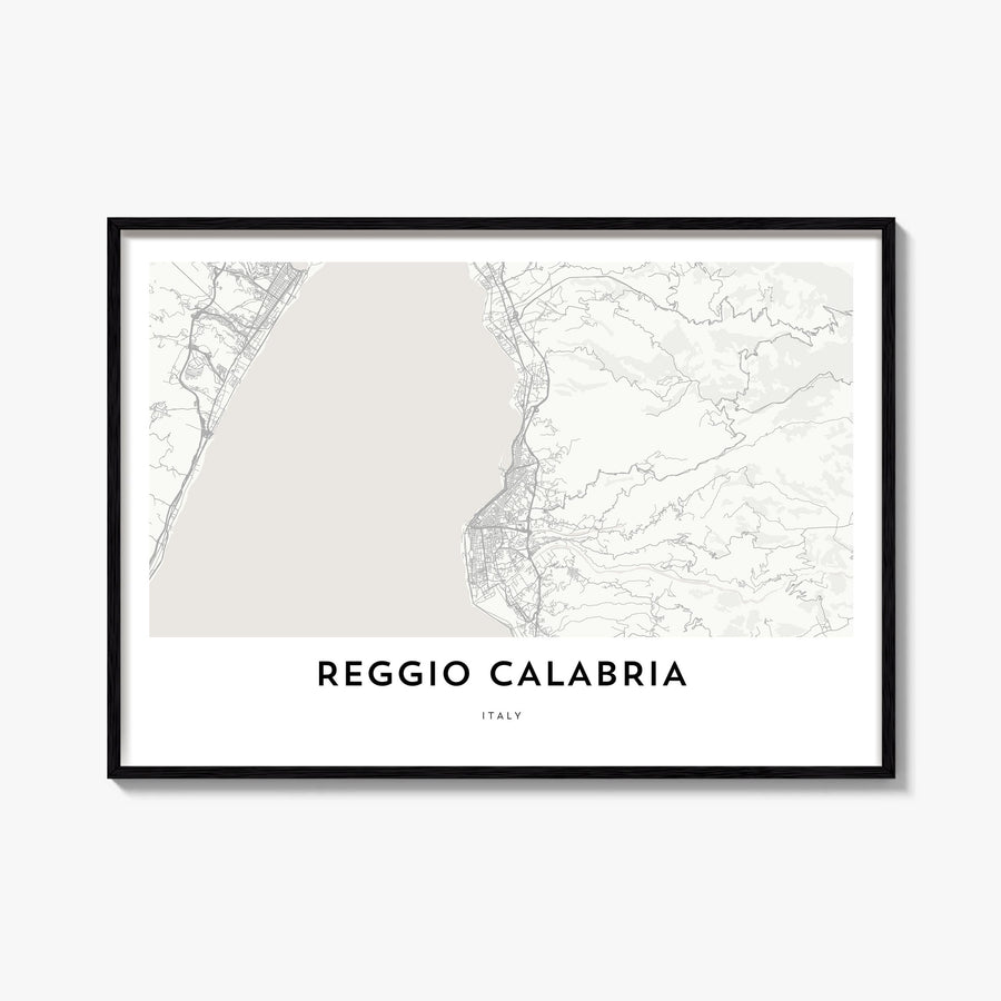 Reggio Calabria black & white map poster of Italy – horizontal wall art, unframed print shown in interior mockup