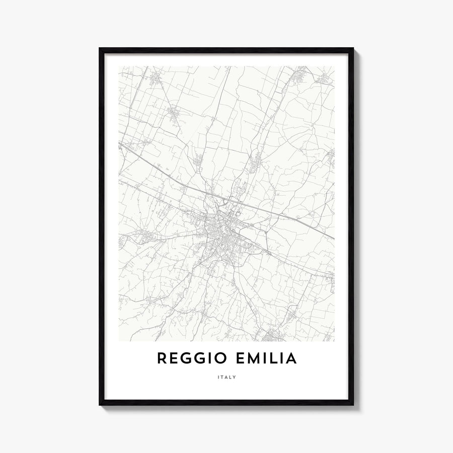 Reggio Emilia black & white map poster of Italy – vertical wall art, unframed print shown in interior mockup