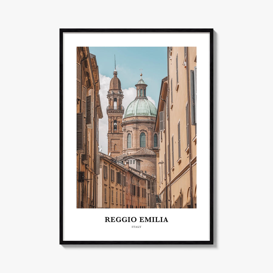 Reggio Emilia colorful classic poster of Italy – vertical wall art, unframed print shown in interior mockup
