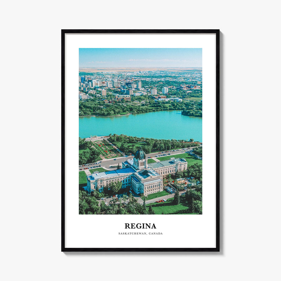Regina colorful classic poster of Saskatchewan, Canada – vertical wall art, unframed print shown in interior mockup