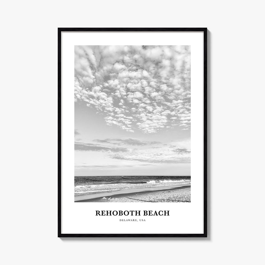 Rehoboth Beach black & white classic poster of Delaware, USA – vertical wall art, unframed print shown in interior mockup