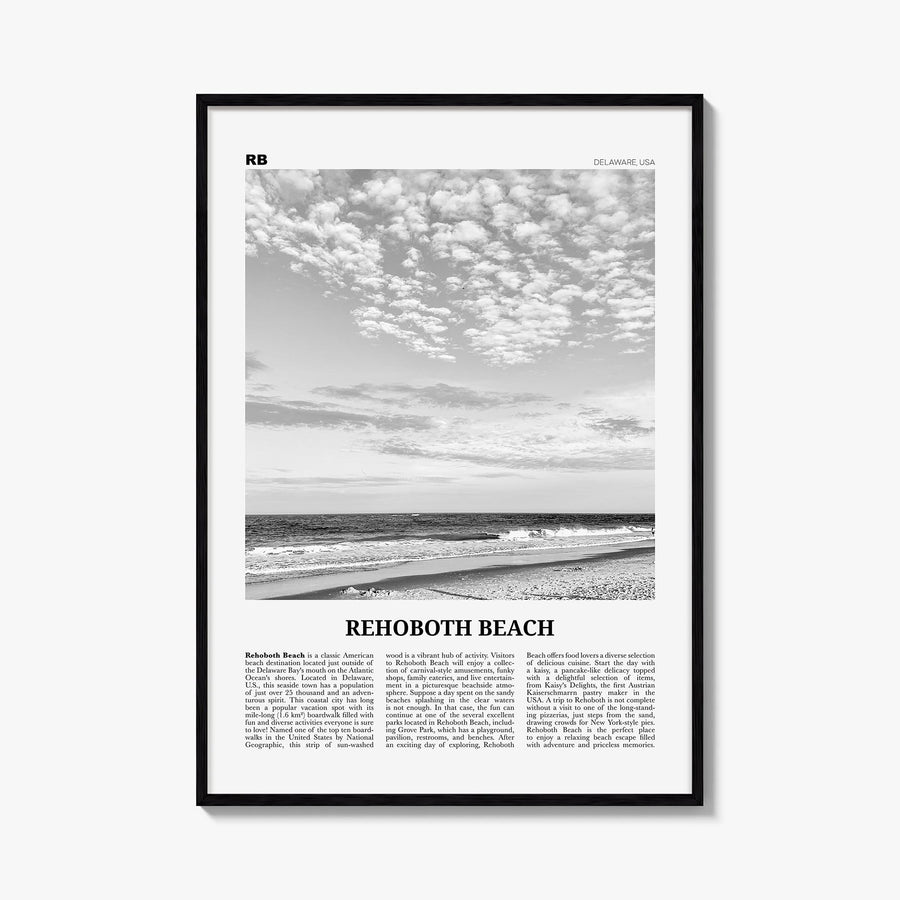 Rehoboth Beach black & white newspaper poster of Delaware, USA – vertical wall art, unframed print shown in interior mockup