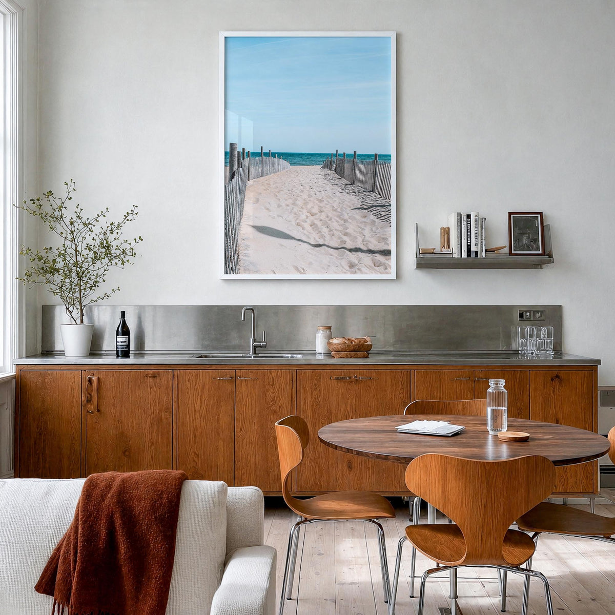 Rehoboth Beach colorful photo poster of Delaware, USA – vertical wall art in white wood frame, hanging on wall