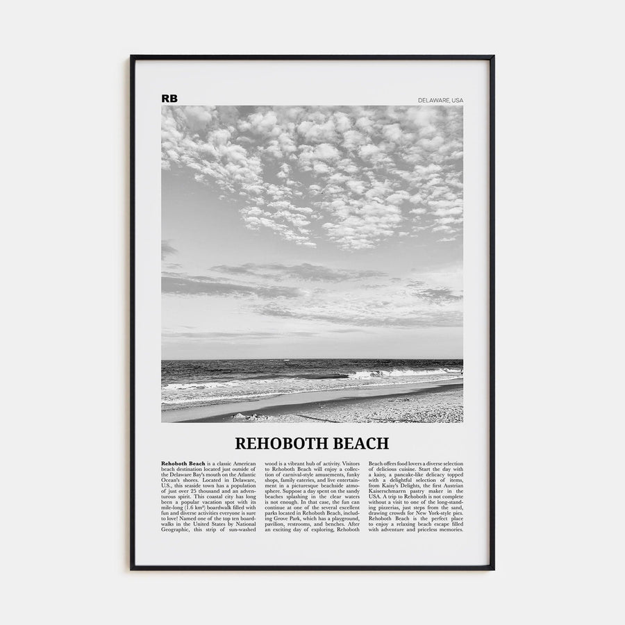 Rehoboth Beach Poster Black Metal / 8x12 in Nbourhood Travel B&W Poster